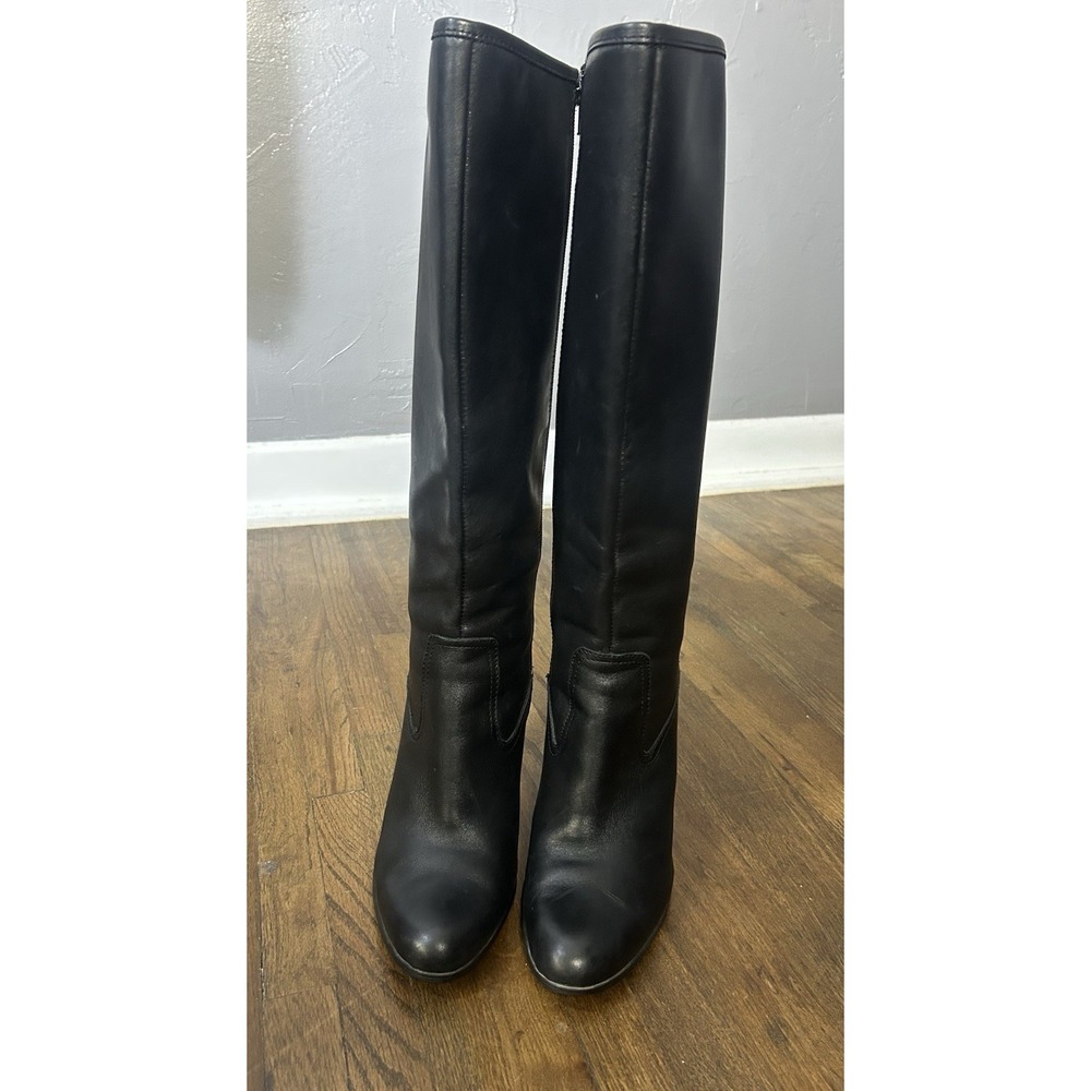 LRL Ralph Lauren Bryce Black Leather Full Zip Knee High 3 In. Stiletto Boots 9.5